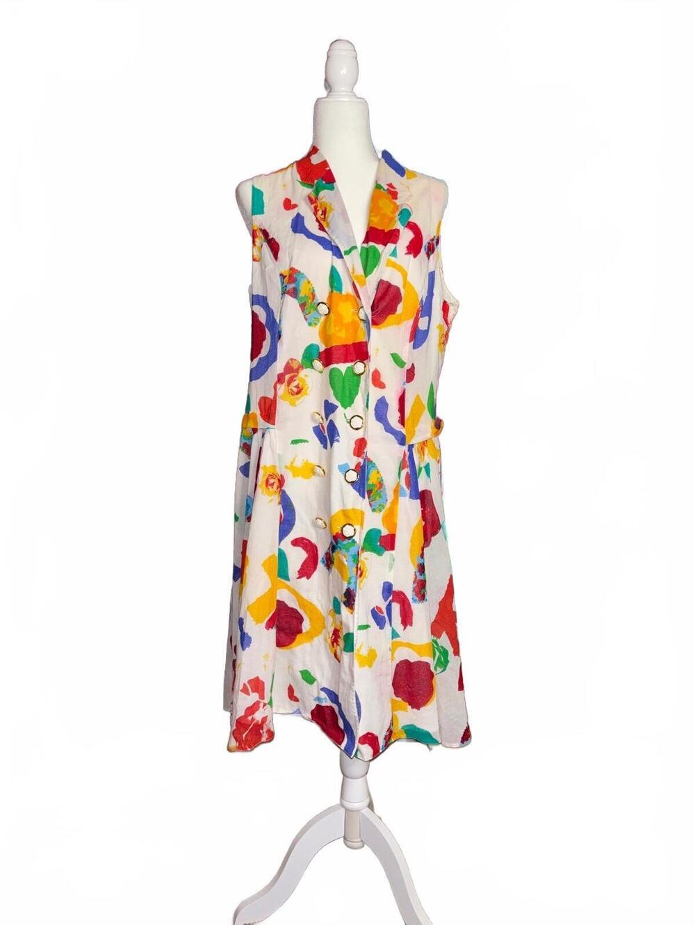 Vintage 80s/90s Louis Feraud Wearable Art Drop Waist Abstracted Print Dress